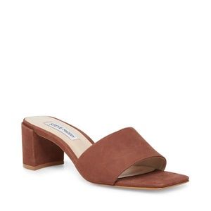 Steve Madden Square Toe Slide Heel in Nubuck Brown
